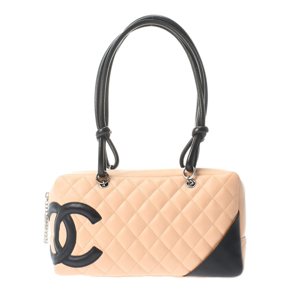 Chanel Cambon Line Bowling Bag Beige Silver Hardware Calfskin Handbag